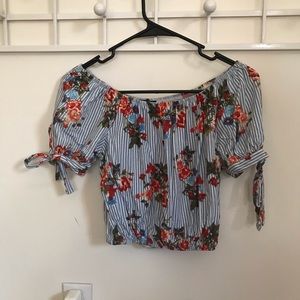 Off the shoulder floral striped crop top